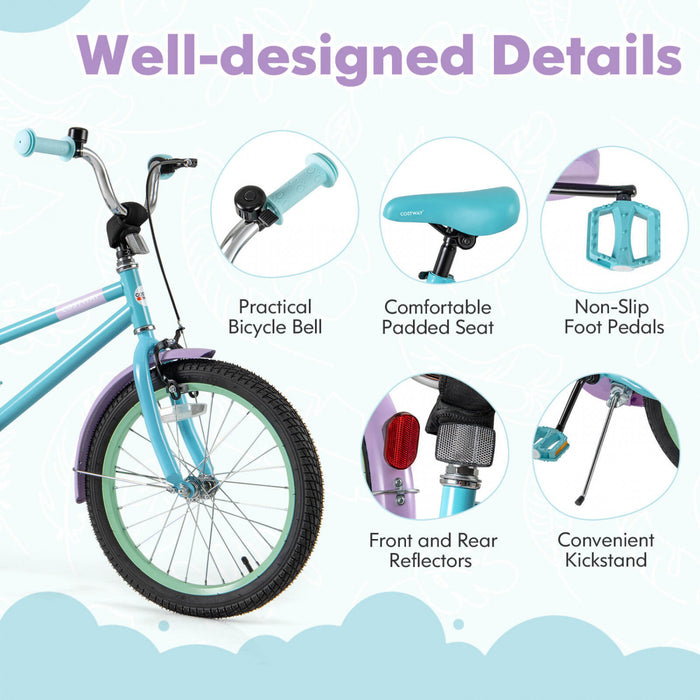Costway 18\" Velo Pour Enfants Avec Guidon De Selle Reglable Roues D'entrainement Amovibles Frein A Main Bleu