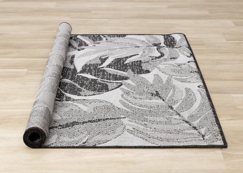 Tapis Jackson a feuilles botaniques gris et blanc, 6'7\" x 9'6\"