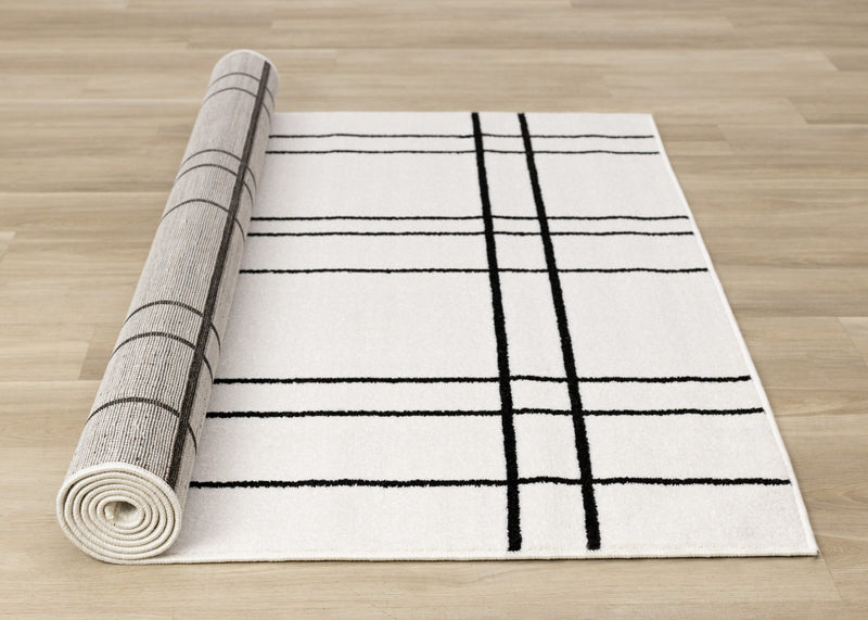 Tapis Covington a carreaux gris et blanc, 6'7\" x 9'10\"