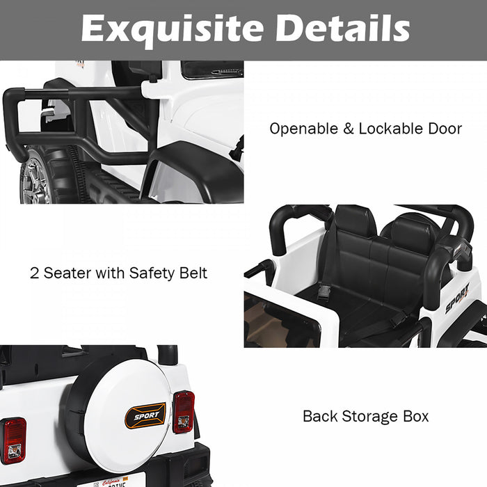 Voiture Pour Enfants 2 Places 12v, Pick-up Telecommande Avec Compartiment De Rangement, Coloris Blanc