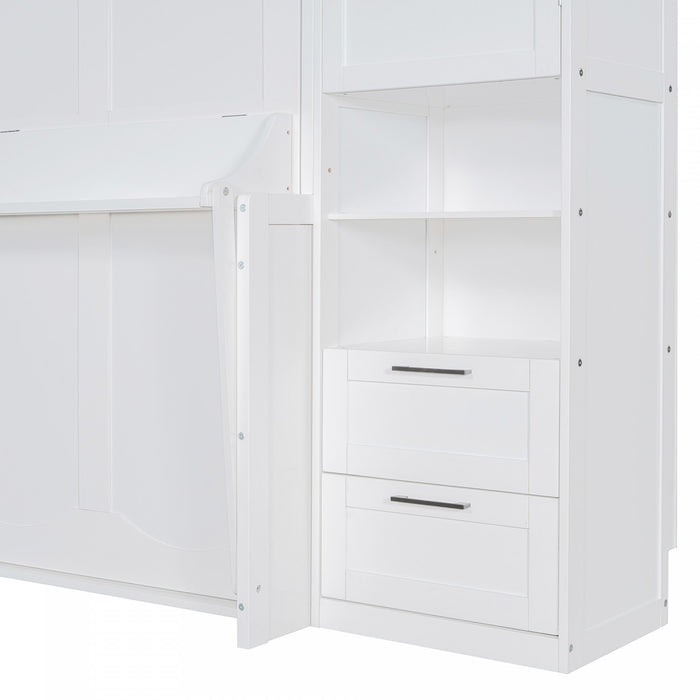 Lit Escamotable Joyce Format Queen Avec Tiroirs Et Etageres, Blanc