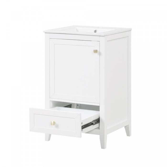 Puret Meuble-Lavabo Simple 20 po avec Etagere de Porte et Tiroir Coulissant, Blanc