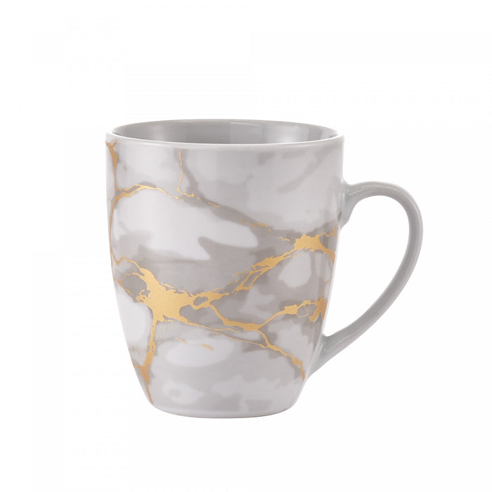 Ensemble de Vaisselle Complet 20 Pieces en Porcelaine Effet Marbre Gris et Or