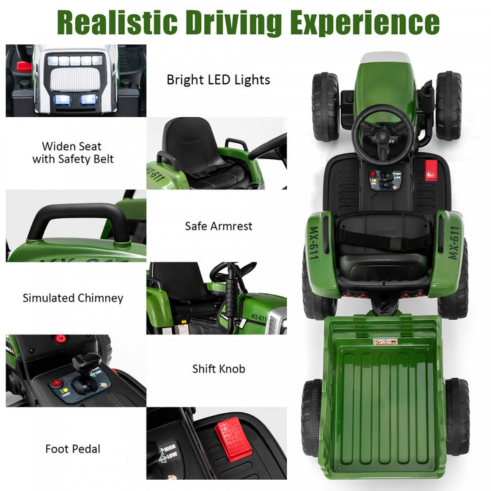 Costway Tracteur A Remorque Electrique 12v Avec Telecommande Et Lumieres Led