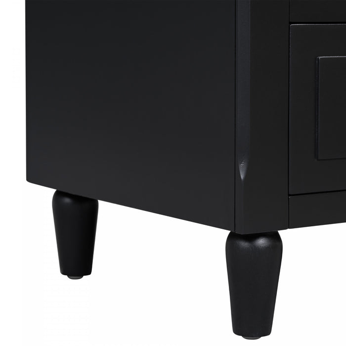 U_Style Table de Nuit Peinte 28 po avec 3 Tiroirs a Glissiere Douce et Pieds en Bois de Caoutchouc, Noir