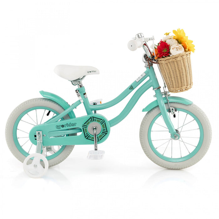 Prorider 14\" Velo Enfant Avec Roues D'entrainement Reglable Guidon Siege Frein A Main Vert