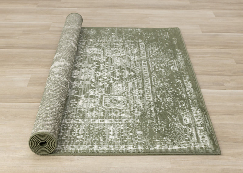 Tapis Florence vert et blanc elegant et classique, 6'7\" x 9'6\"