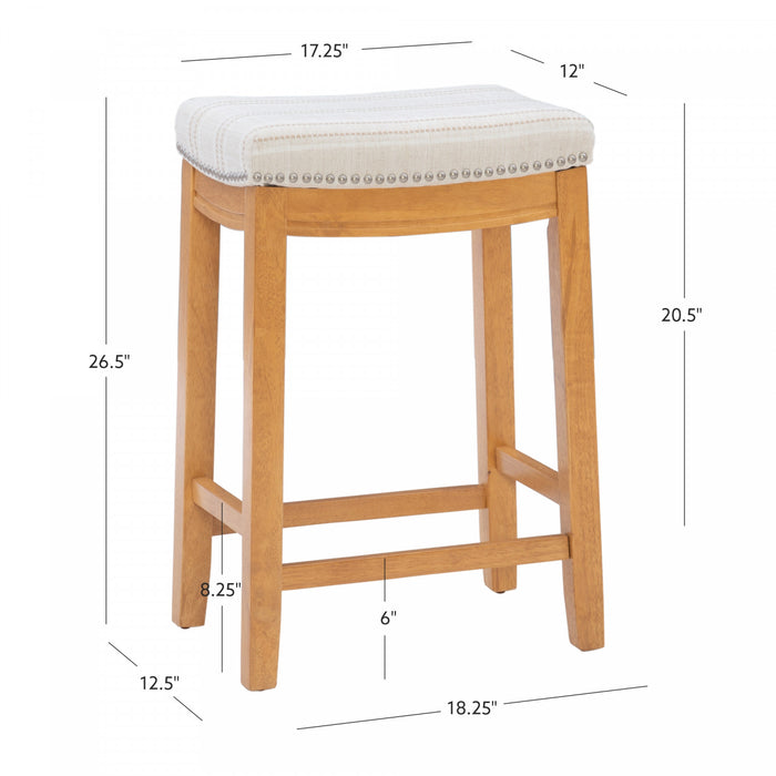 Tabouret Claridge de hauteur comptoir en tissu d’apparence lin et sans dossier - rayures rustiques