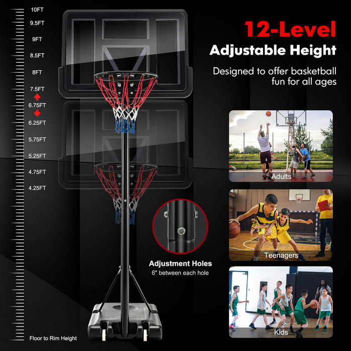 Panier De Basket Reglable En Hauteur 135-305cm, Jeu De Basket-ball Avec Panneau Arriere Incassable, Roues Et Base Remplissable, Support De Basket-ball Pour Enfants, Adolescents Et Adultes