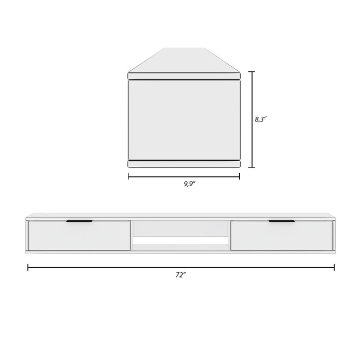 Meuble pour téléviseur mural mince Nordika de 72 po avec 2 armoires de rangement - chêne blond naturel