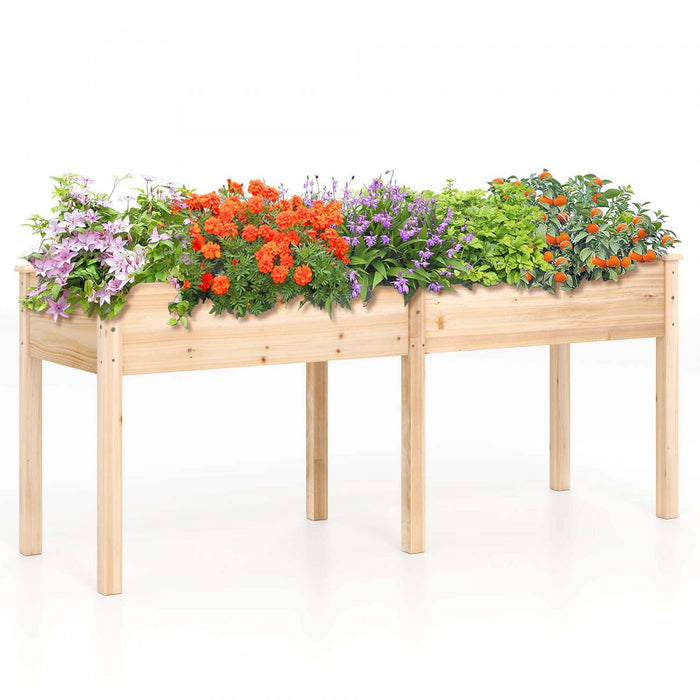 Lit De Jardin Eleve Costway Exterieur Avec Les Jambes 73x23x30in Boite De Planteur En Bois Avec Panneau Diviseur Beige