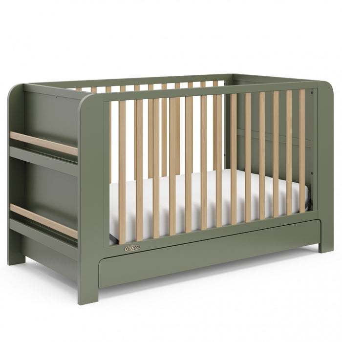 Graco Read with Me Convertible Lit de bebe avec tiroir - Olive avec bois clair