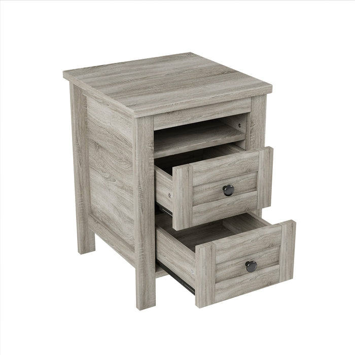 Madison Ensemble de chambre avec lit plateforme style ferme, rangement et station de recharge, taille Full, gris