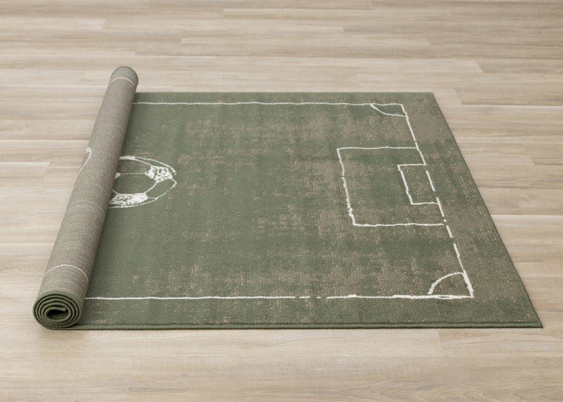 Tapis Florence de terrain de football vert, marron et blanc, 7'9\" x 10'6\"