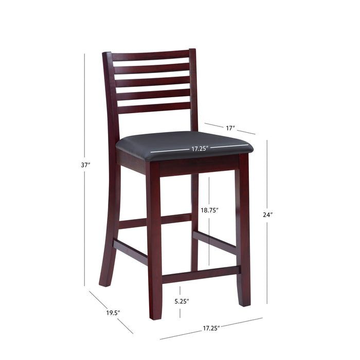 Tabouret Torino de hauteur comptoir en similicuir avec dossier en échelle - merlot
