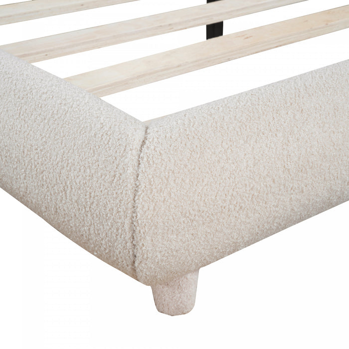 Lit plateforme Sophie rembourre en polaire Teddy avec tissu doux et cadre robuste, taille Full, beige