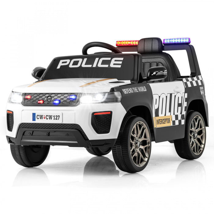 Honeyjoy Kids Ride Sur Voiture De Police 12v 7a Alimentee Par Batterie Voiture De Police Avec Telecommande Blanche