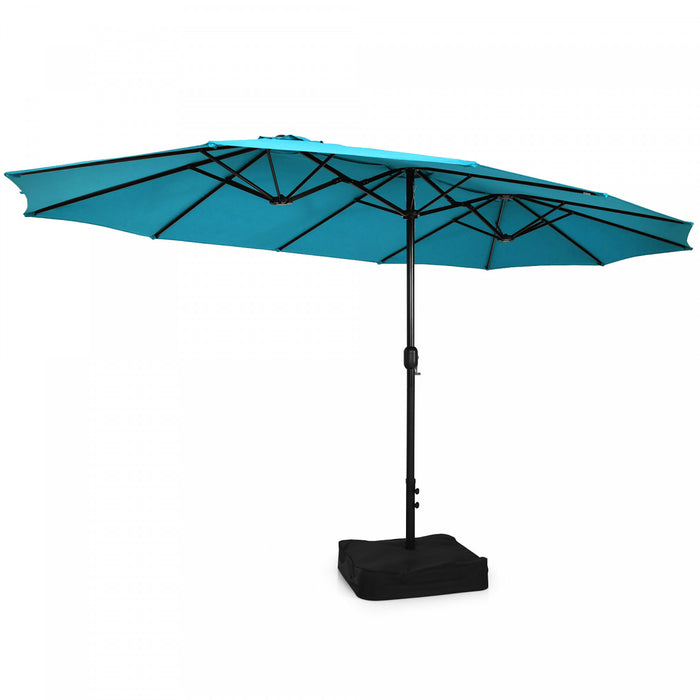 Costway Parasol double face 15FT a manivelle avec base pour marche exterieur Turquoise
