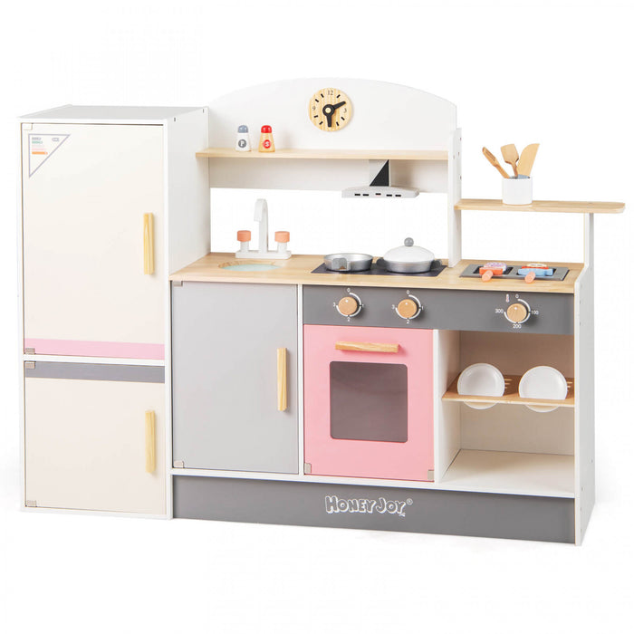 Ensemble De Cuisine De Chef Pour Enfants, Cuisine De Jeu D'imitation Avec Hotte, Refrigerateur, Robinet Et Evier, Barbecue, Four, Ensemble De Cuisine En Bois Moderne Pour Les Tout-petits De 3 Ans Et Plus