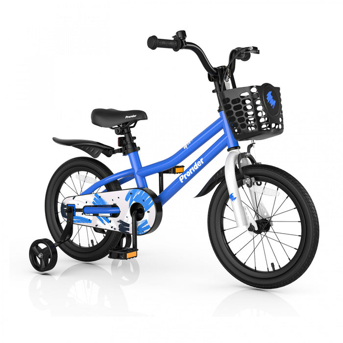 Velo Costway 16\" Pour Enfants Avec Roues D'entrainement Amovibles Et Panier Pour 4-7 Ans Bleu