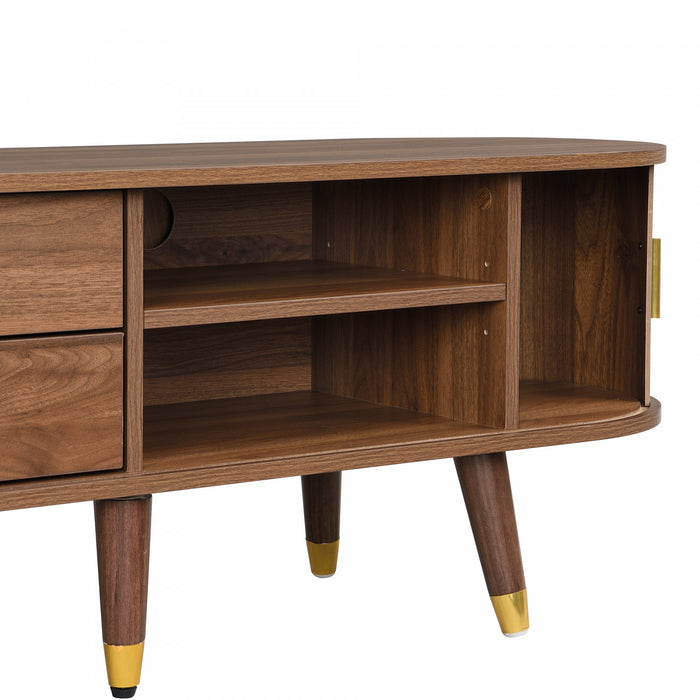 Rustic Meuble TV 69 po avec Porte Coulissante et Finition Noyer, Bois