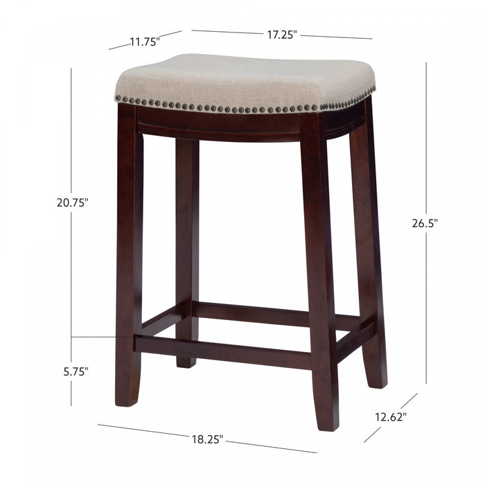 Tabouret Claridge de hauteur comptoir en tissu d’apparence lin et sans dossier - noyer foncé