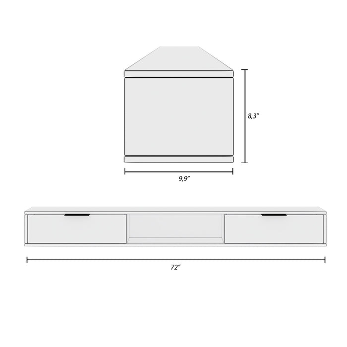 Meuble pour téléviseur mural mince Nordika de 72 po avec 2 armoires de rangement - noyer clair