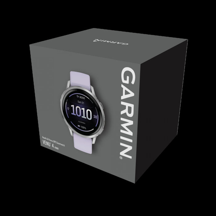 Montre intelligente Garmin Venu 4 41 mm argent pervenche - Suivi d'activite, statut HRV, Pulse Ox, sante des femmes, GPS multi-bande, entrainements quotidiens