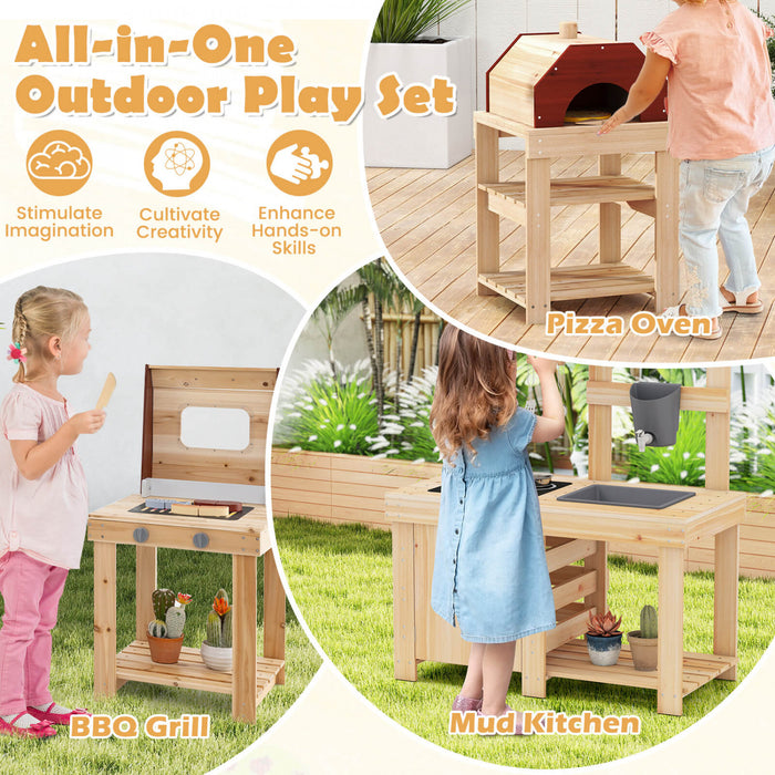 Costway 3 Pieces En Plein Air En Bois Cuisine Jeu Enfants Boue Cuisine Barbecue Grill & Four A Pizza
