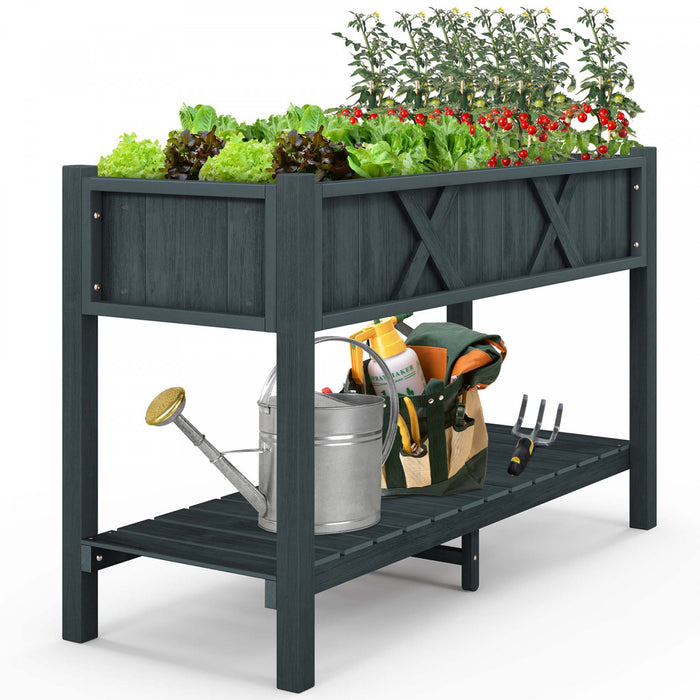Costway Hips Souleve Lit De Jardin Poly Bois Eleve Planter Boite Avec Les Jambes, Etagere De Stockage Noir
