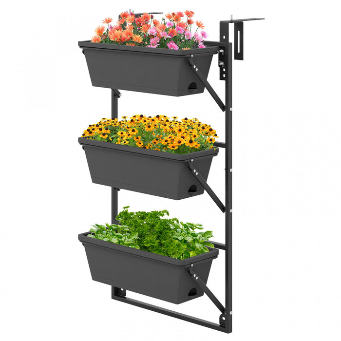 Costway Suspendu Planteur Vertical Avec 3 Boites De Planteur Et Crochets Amovibles Pour Fleurs
