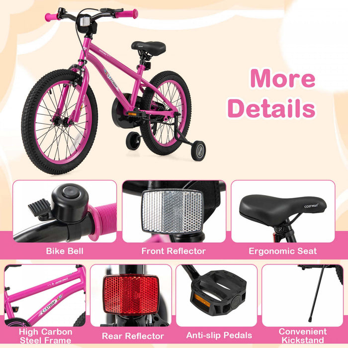 Velo Costway 18 Pouces Pour Enfants De 4 A 8 Ans Avec Selle Reglable Et Guidon Antiderapant Rose