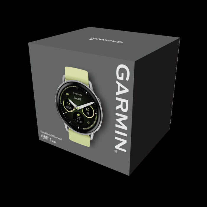 Montre intelligente Garmin Venu 4 45 mm Argent Citron Vibrant - Suivi d'affichage, Ecran AMOLED, GPS multi-bande, Coach Garmin, Personnalisation, Splits multi-sport