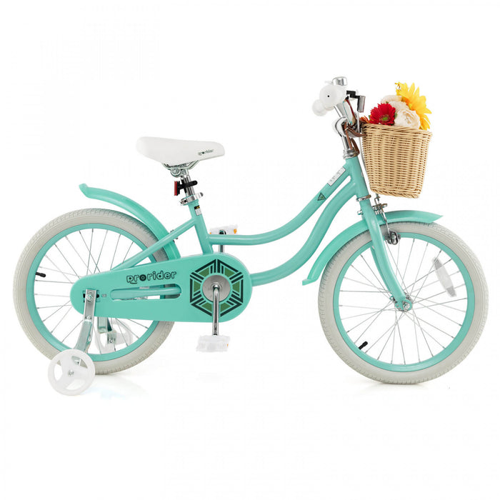 Costway 18\" Velo Enfant Avec Roues D'entrainement Reglable Guidon Siege Frein A Main Vert