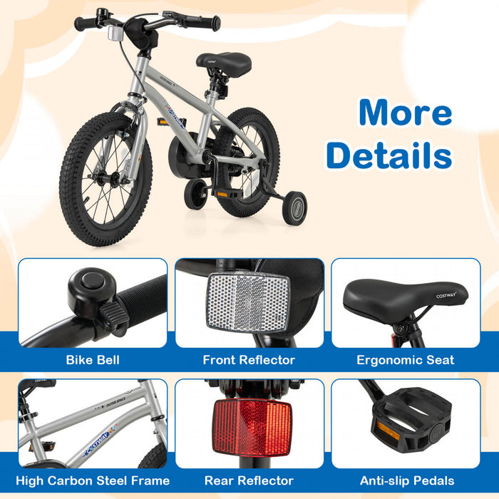 Velo Costway 14 Pouces Pour Enfants De 3 A 5 Ans Avec Selle Reglable Et Guidon Antiderapant Argent