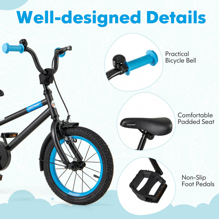Costway 14\" Velo Pour Enfants Avec Guidon Reglable De Selle Roues D'entrainement Amovibles Frein A Main Noir