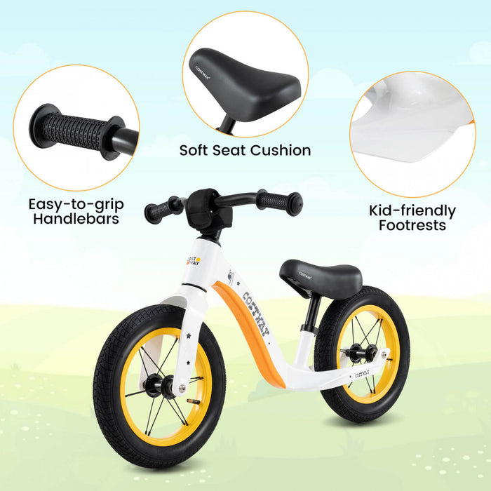 Costway 12 Pouces Magnesium Tout-petit Equilibre Velo Sans Pedale Formation Tout-petit Equilibre Velo Blanc
