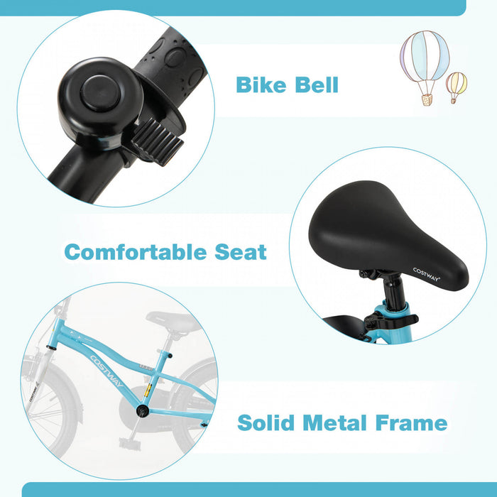 Velo Costway 16\" Pour Enfants Pour Garcons Et Filles De 4 A 7 Ans Avec Reflecteurs De Frein A Main Reglables Bleu