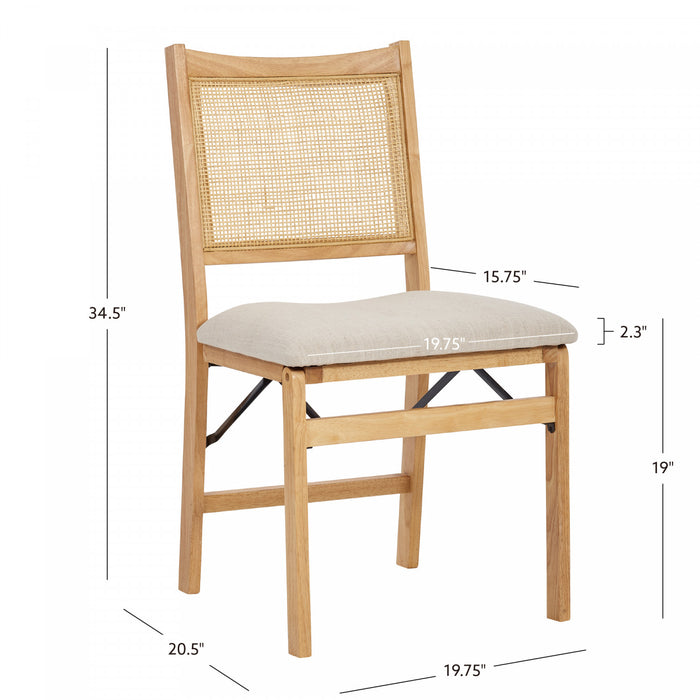 Chaise de salle à manger pliante Bauer en tissu et en cannage - naturelle