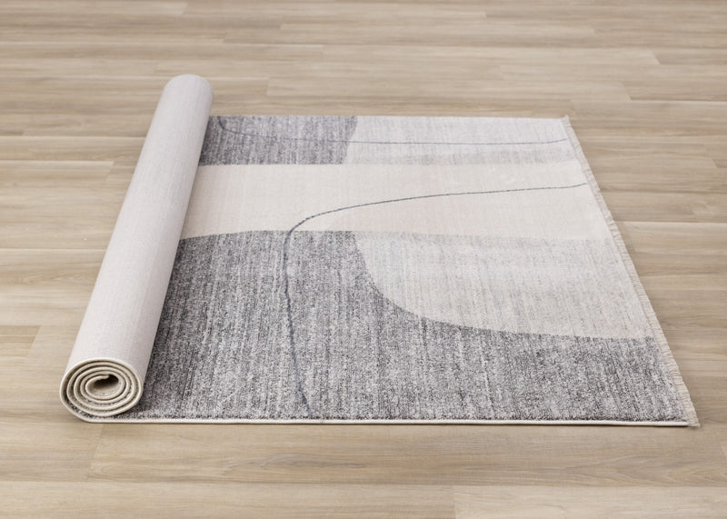 Tapis geometrique gris noir creme Olivia, 7'10\" x 10'2\"