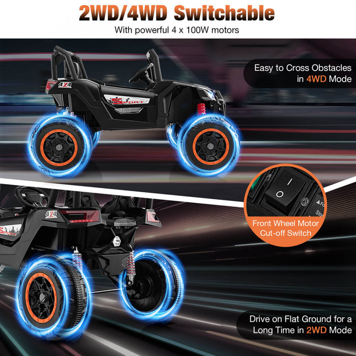 Costway 24v Kids Ride Sur Utv Avec 4 X 100w Puissant Moteur Telecommande Haute/basse Vitesse Noir