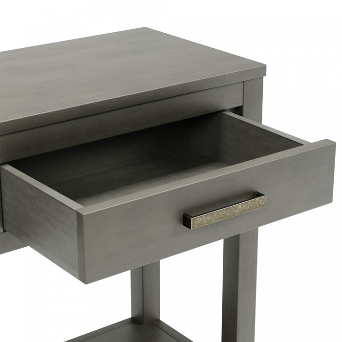 Table d'entree Emma 59,1'' de style ferme avec tiroirs et etagere ouverte, grise