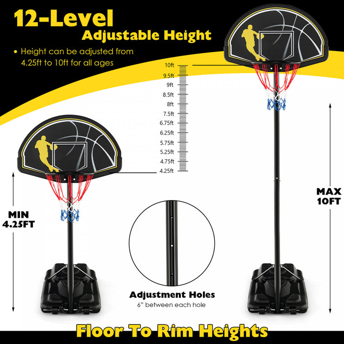 Panier De Basket-ball Portable, Reglable De 130 A 305 Cm, Roues Et Base Rechargeable, Resistant Aux Intemperies, Pour Jouer En Interieur Et En Exterieur, Pour Enfants, Adolescents Et Adultes