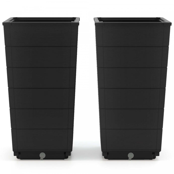 Costway 23\" Planter Haut Ensemble De 2 Pour Usage Interieur / Exterieur Grand Pot De Plante Auto-arrosant Noir