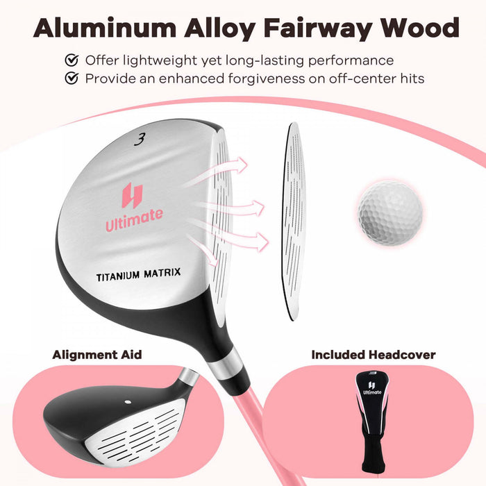 Ultimate Junior Golf Club Set Pour Enfants Comprend 165cc #3 Fairway Wood Et #7 Iron Rose
