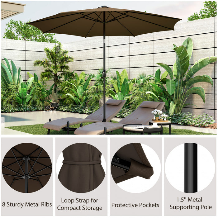 Costway Parasol de marche de patio 10 FT avec 112 LED solaire, inclinaison avec manivelle, exterieur couleur cafe