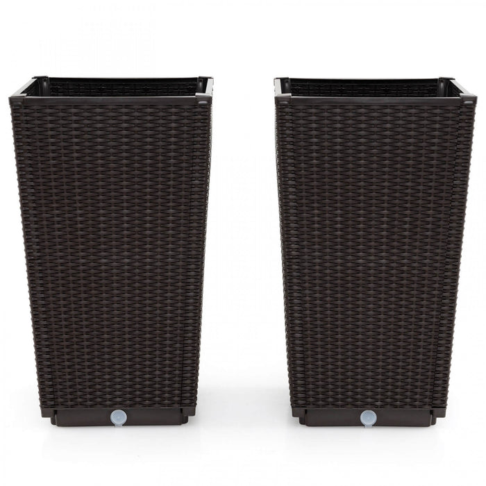 Costway 23 \"planteurs Hauts Ensemble De 2 Pot De Plante En Mousse De Rattan Pot D'arbre Arrosant Automatiquement Brown