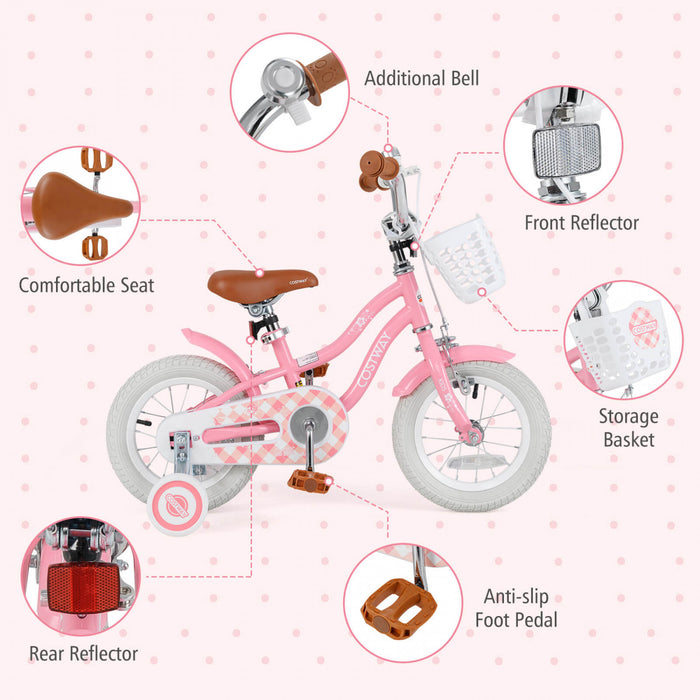 Bicycle Costway 12\" Pour Enfants De 3 A 4 Ans Bicycle Avec Frein A Main Avant Rouge