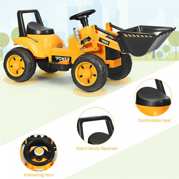 Les Enfants Montent Sur Le Tracteur A Batterie 6v De L'excavatrice W/digging Bucket Jaune