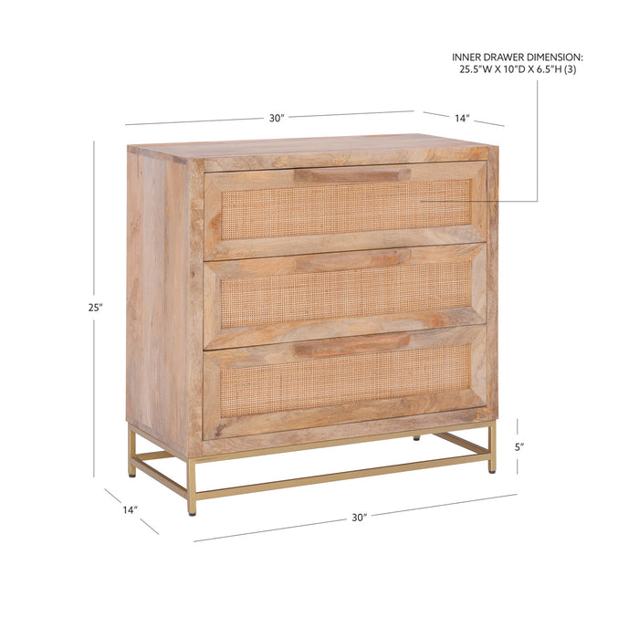 Armoire décorative Janie en rotin à 3 tiroirs - naturelle